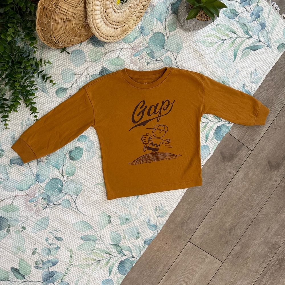 GAP X Peanuts Charlie Brown Graphic Long Sleeve Shirt Baseball Size 2T Boy HTF - Picture 7 of 14